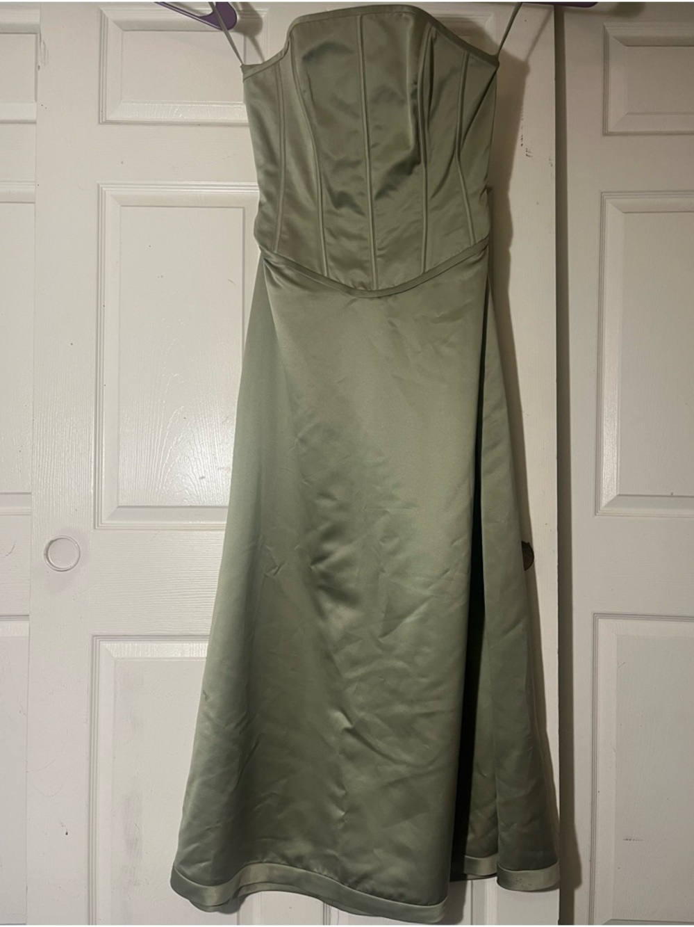 Sage Green Satin A-Line Dress